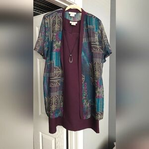 Pride & Joy Multicolor Patterned Kimono with Purple Dress, Size 22W